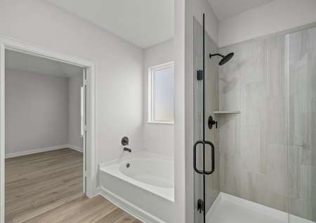 Master bathroom with a soaking tub and a step in shower