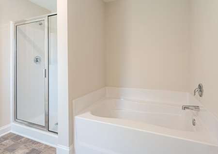 Jackson master bathroom with walk-in shower and white bathtub