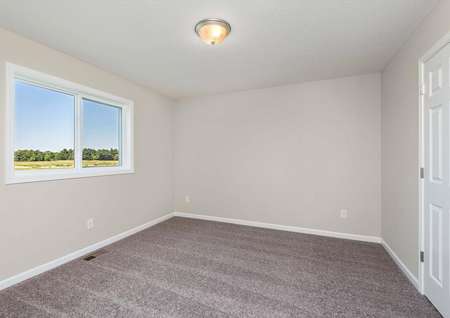 Photo of a spacious bedroom with carpet and a window overlooking the back yard.
