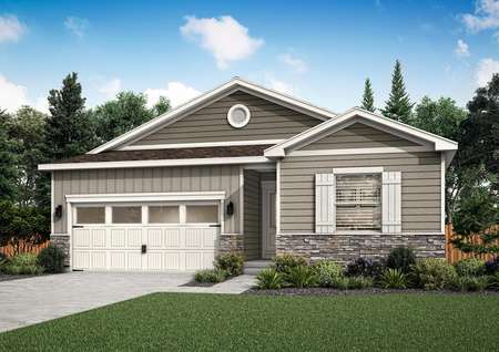 Rendering of the Chatfield plan with a two-car garage.
