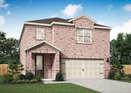 New-construction home with beautiful brick exterior and a covered entryway.