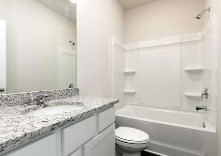 The spare bathroom has a spacious vanity for your guests to get ready at