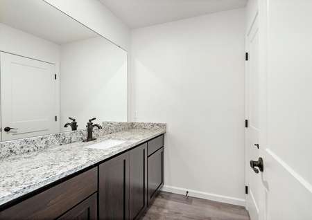The guest bathroom has a large spacious vanity