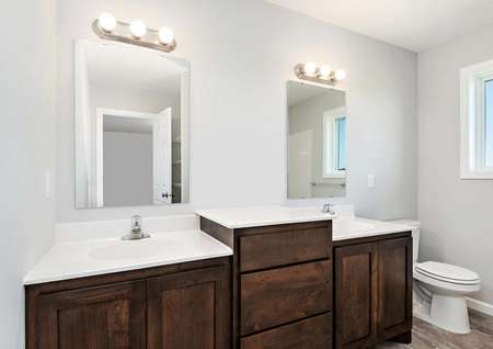 Double vanity in the beautiful master suite bathroom of the St Mary