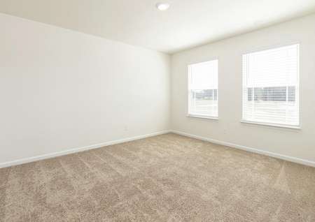 Spacious master bedroom with carpet and two windows.