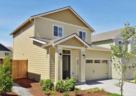 The Northwest Chelan side view of the front of home showcasing two tone finish with white trim.