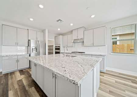 Beautiful kitchen with granite countertops, sleek fixtures, and designer finishes.