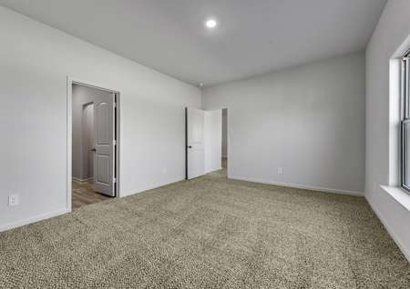 The downstairs master bedroom is spacious and has its own full bathroom with a walk-in closet. 