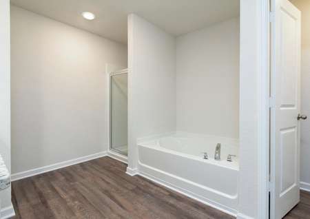 The master bath features a soaking tub and a walk-in shower.