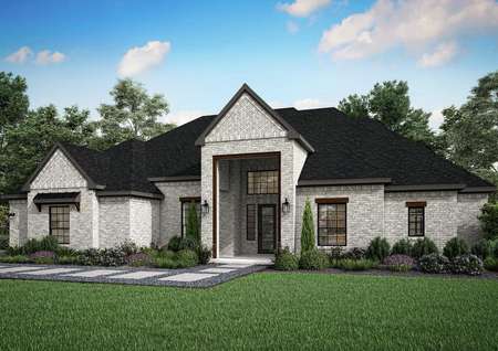 The Timberline is a spacious, four-bedroom home with a light brick exterior.