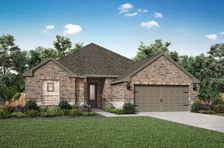 Artist rendering of the front elevation of the Houghton C by LGI Homes with brick and stone accents.