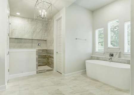 The luxurious master bath has a stunning shower and freestanding tub.