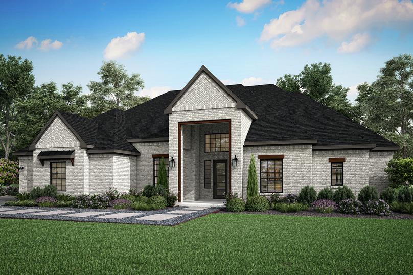The Timberline is a spacious, four-bedroom home with a light brick exterior.