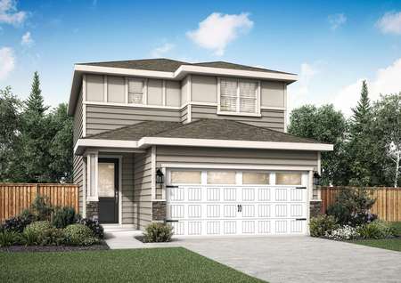 Rendering of the Adams floor plan, a two story home with siding