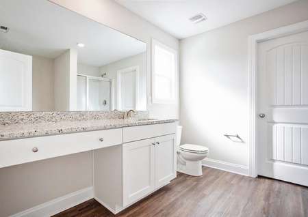 Master bath with large vanity and a walk-in shower.
