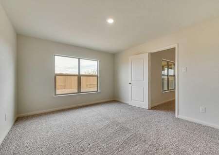 Spacious master suite with double windows and views into the back yard.