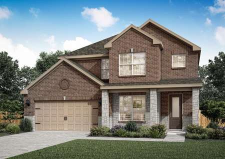Artist rendering of the front elevation of the Superior C by LGI Homes with brick and stone accents.