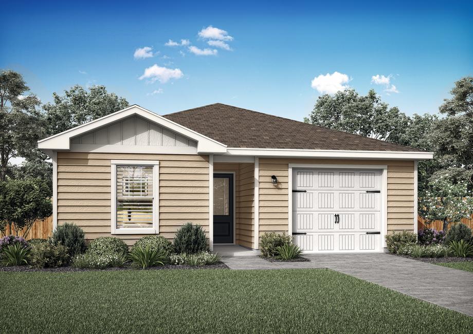 Rendering of the charming two-bedroom Ash with a one-car garage.
