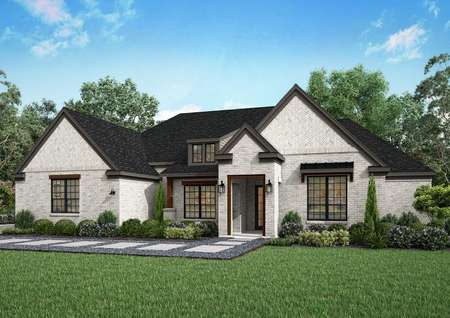 The Bradley is a beautiful, three-bedroom home with a light brick exterior.