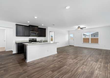 Efficient layout with the kitchen overlooking the breakfast area and family room. 