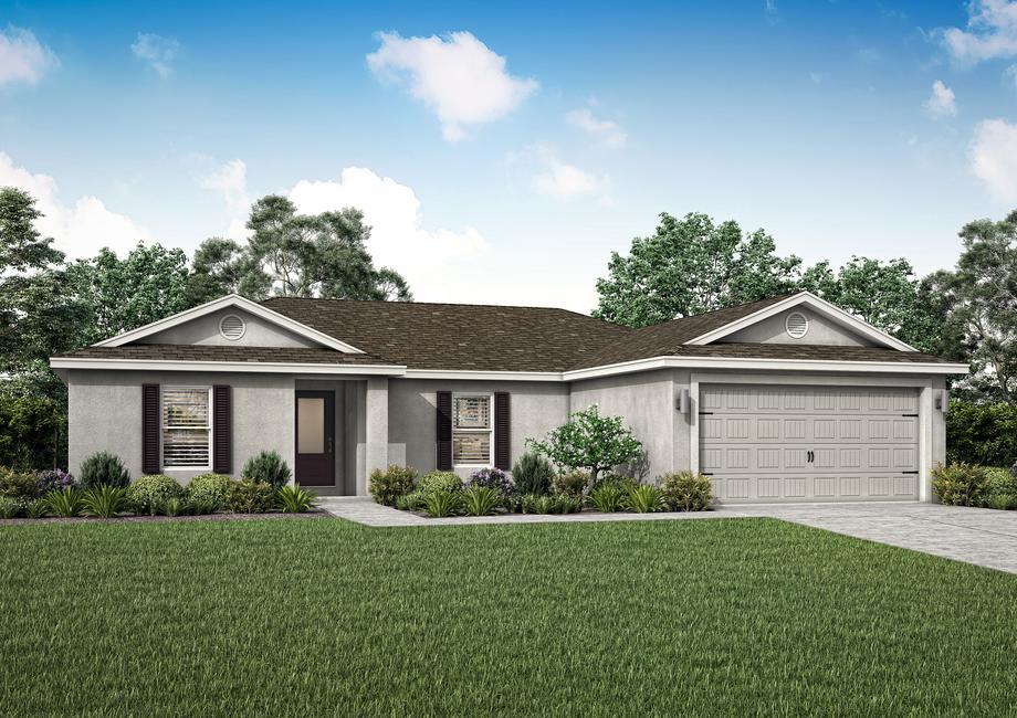 Beautiful, one-story home with stunning front yard landscaping.
