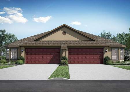 Boca Grande new home rendering with single floor, two-car garage, and landscaped yard