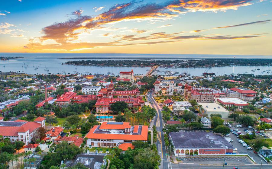 Aerial image of downtown St Augustine, Florida.