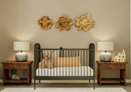 Rendering of a secondary bedroom
  converted into a nursery.