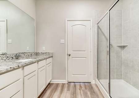 The master bath offers a spacious, walk-in shower.