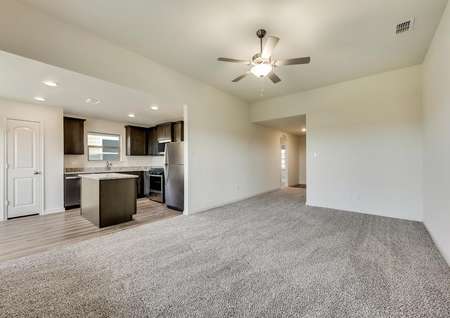 This home has an open layout with the kitchen open to the family room.